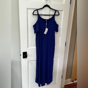 NWT Ofeenan Cobalt Blue Cold Shoulder Maxi Dress - Medium